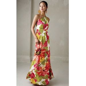 Anthropologie Manambe Silk Floral Halter Maxi Dress